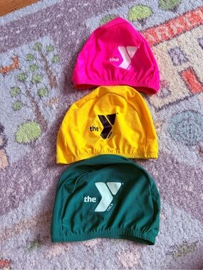 Kids Swim Caps in Hot Pink, Bright Yellow & Deep Green